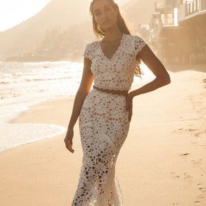 Lulu's Special Moments White Crochet Lace Two-Piece Maxi Dress